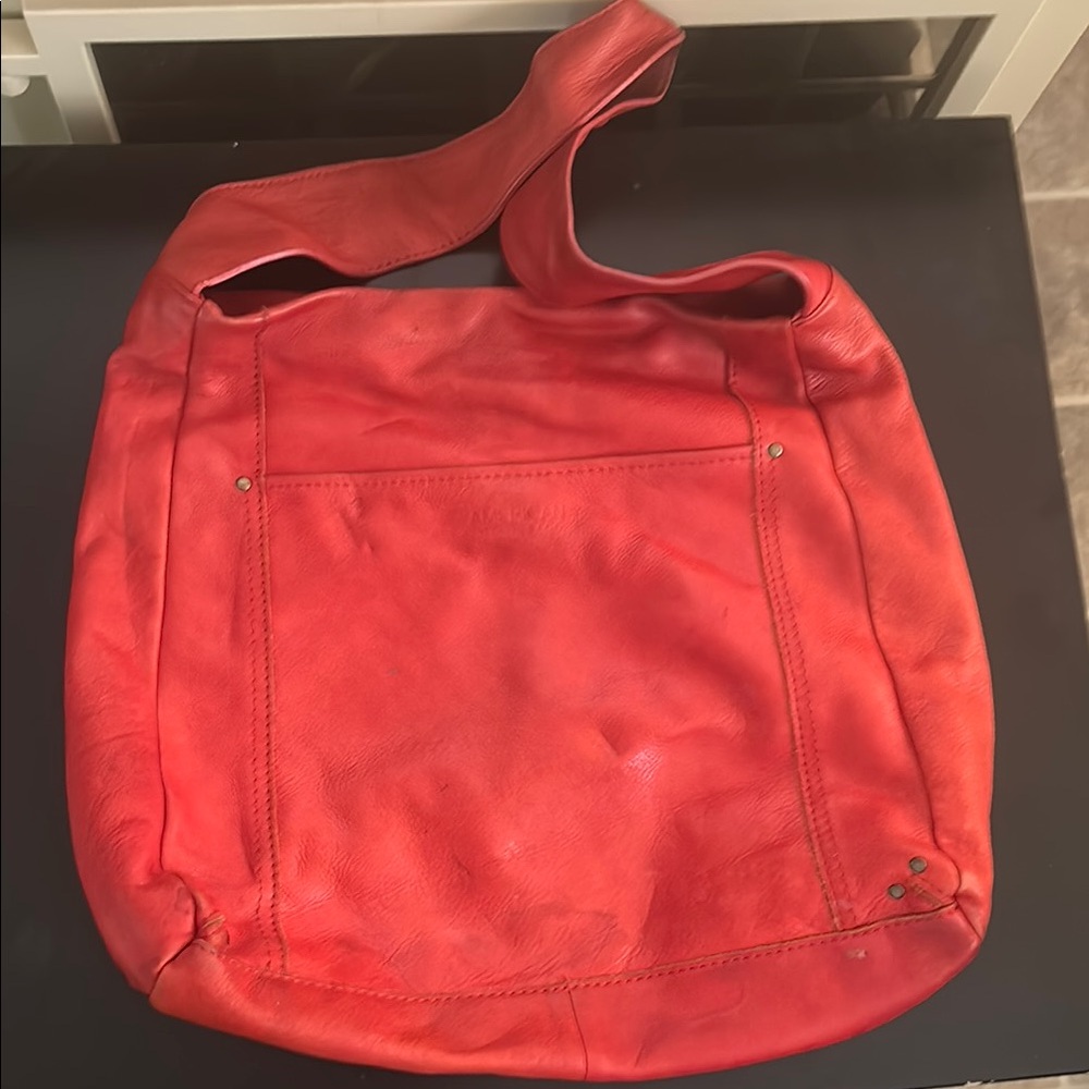 America leather co orange leather purse with back zipper pocket